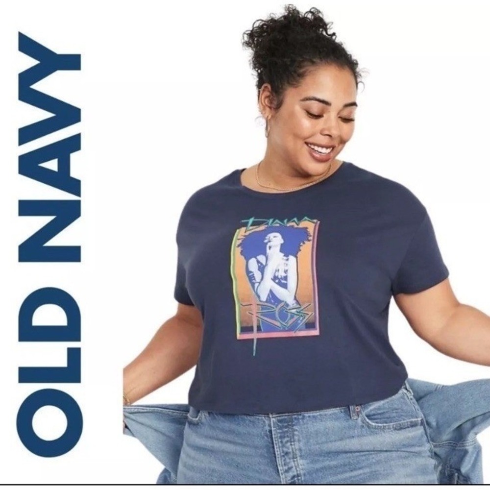 Diana Old Navy Women 2X Blue Cropped T-Shirt Casual Retro 70s Colorful Icon